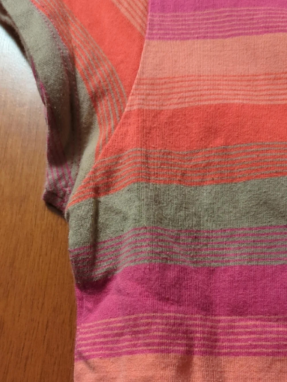 Roxy Striped Polo Shirt in Coral, Pink & Sage with White Collar - Picture 5 of 7